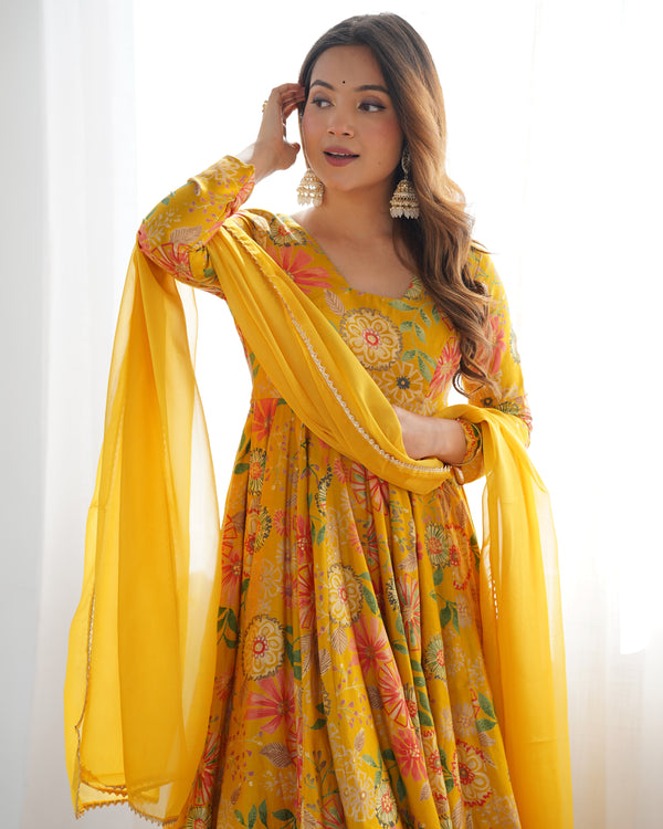 Radiant Bloom Mustard Ethnic Co-ord Set with Sharara Pants