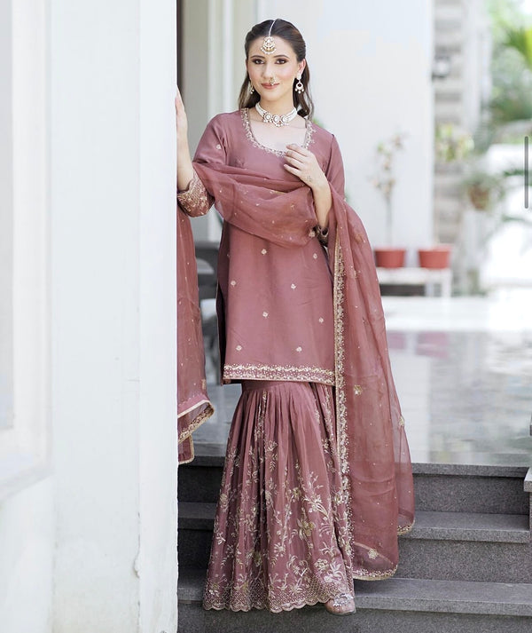 Charming Dusty Designer Sharara Outfit with Mirror Work – Women’s Ethnic Ensemble