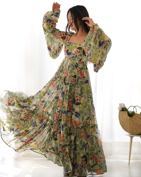 Botanical Breeze Premium Maxi with Balloon Sleeves