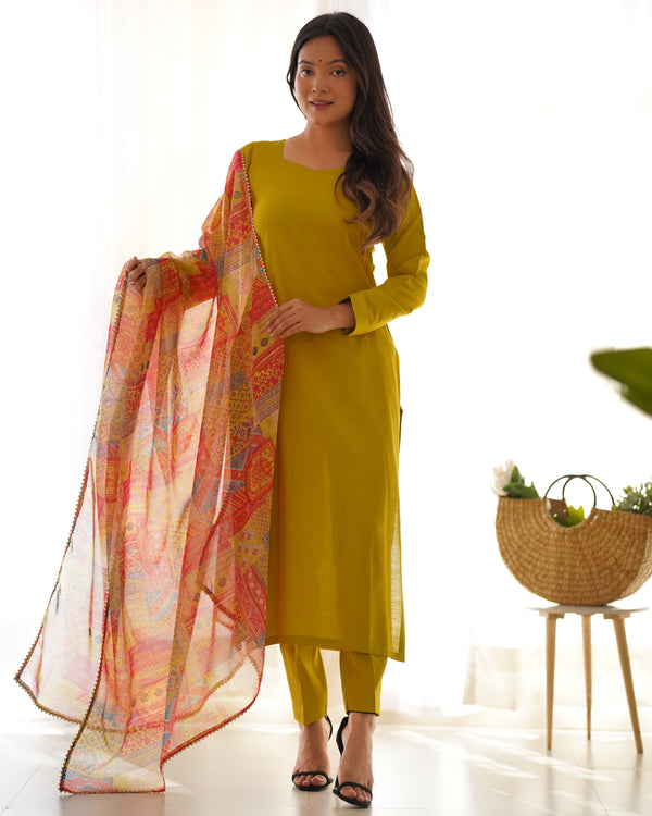 Classic Sunshine – Heavy Viscose Suit with Pant & Dupatta