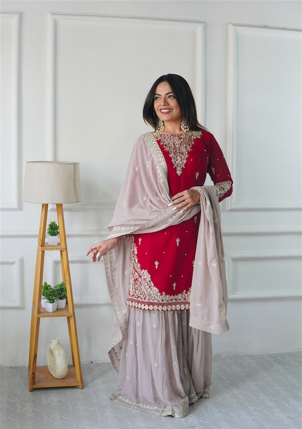 Premium Red and Beige Ethnic Outfit for Special Occasions