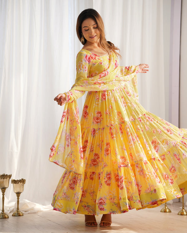 Sunshine Bloom Premium Georgette Gown Set