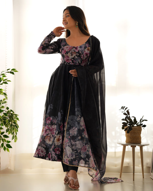 Arti Black Digital Print Organza Silk Kurta Set