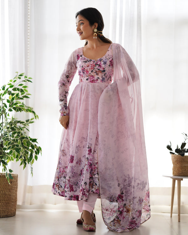 Arti Pink Digital Print Organza Silk Kurta Set