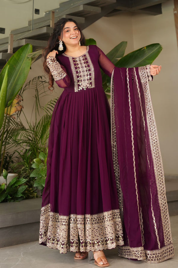 Elegant Traditional Gown with Dupatta - Festive Wear