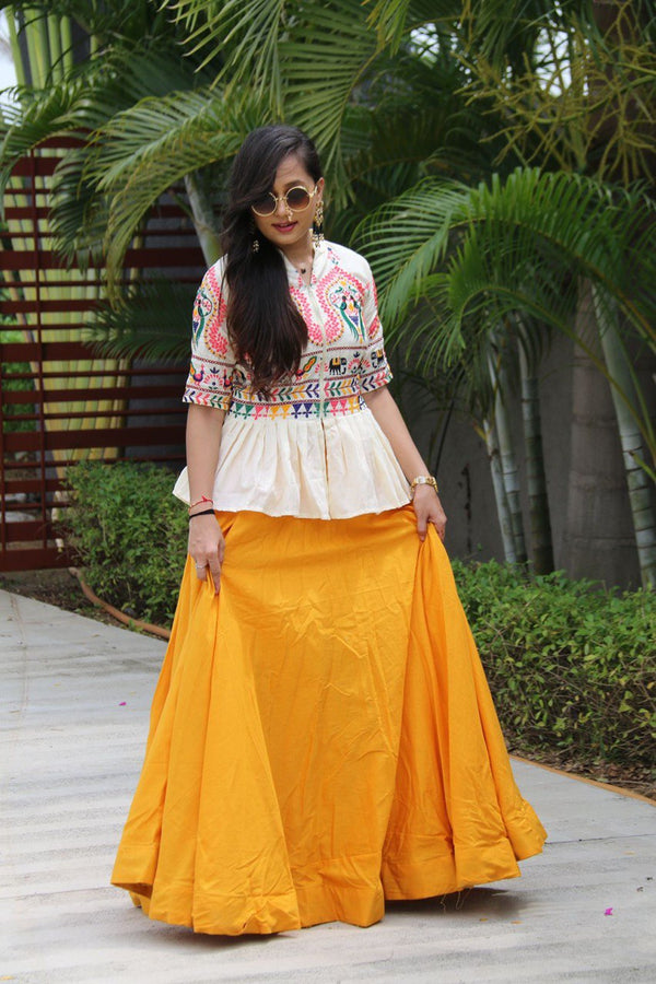 Vibrant Yellow Lehenga with Multicolor Embroidered Top – Festive Wear Set