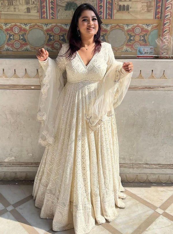 Aniska Lakhnavi Embroidered Work Anarkali Suit Set