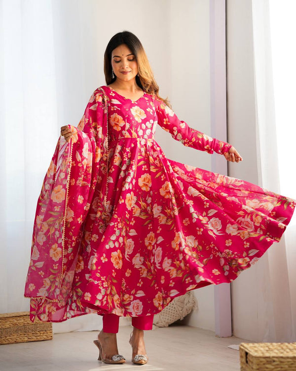 Floral Organza Silk Anarkali Set with Dupatta