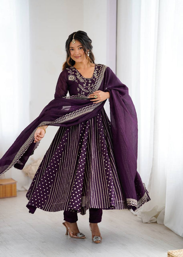 Royal Flare Mirror Embroidered Anarkali Set – Elegant Ethnic Wear for Celebrations