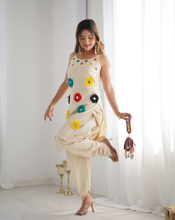 Cream Floral Embellished Patiala Set for Women – Designer Ethnic Wear for Festive & Casual Look