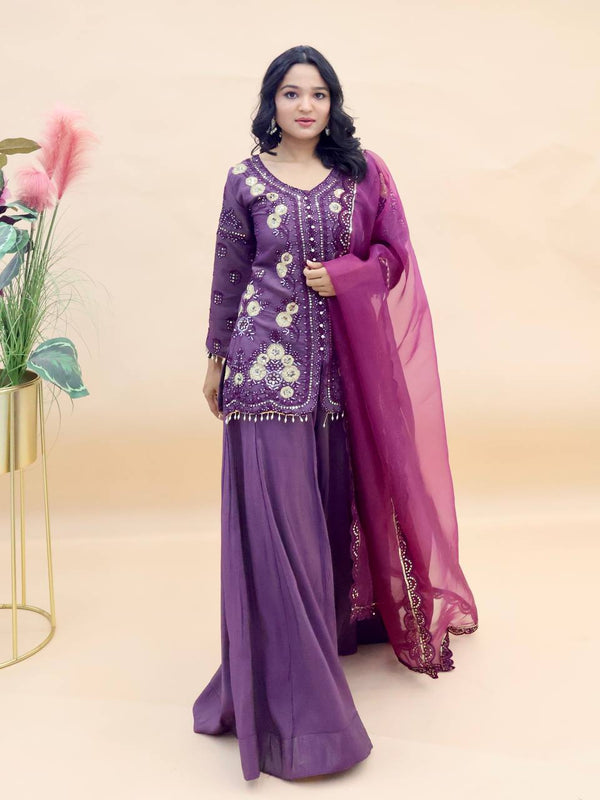 Ragini Siqunce Embroidery Top Pallazo & Dupatta Set