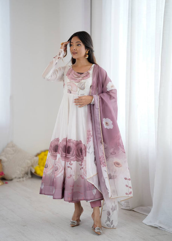 Women Orngaza Silk  Printed Gown